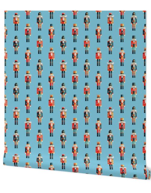 Soldier and King Christmas Nutcrackers Parade on Icy Blue Wallpaper