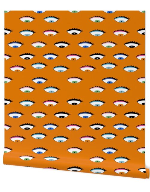 Evil Eyes Multi -Colored on Bright Orange Wallpaper