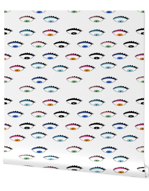 Evil Eyes Multi-Colored on White Wallpaper