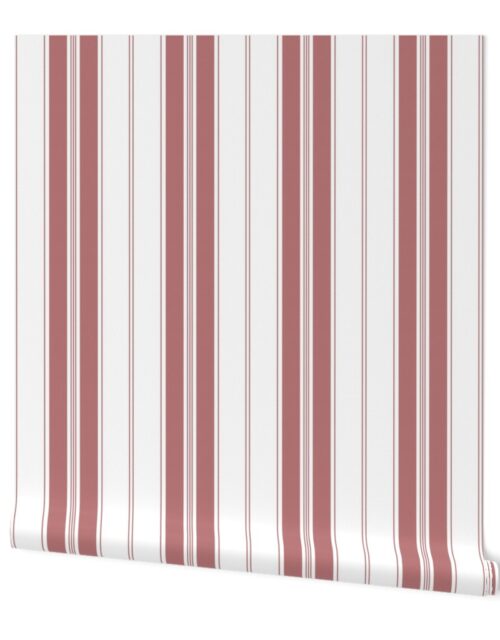 Lava Falls Red and White Vintage American Country Cabin Ticking Stripe Wallpaper