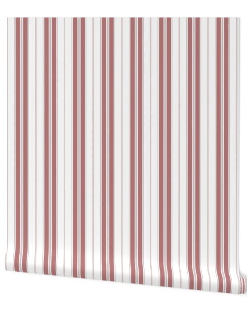 Lava Falls Red and White Narrow Vintage Provincial French Chateau Ticking Stripe Wallpaper