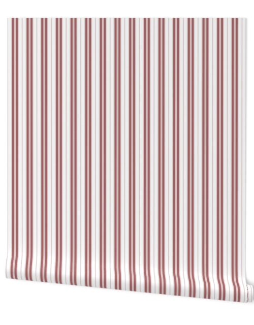 Lava Falls Red and White Micro Vintage English Country Cottage Ticking Stripe Wallpaper