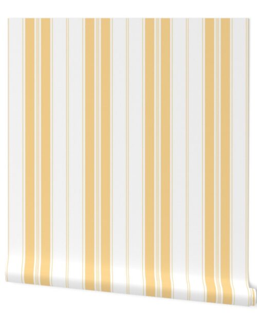 Samoan Sun Yellow and White Vintage American Country Cabin Ticking Stripe Wallpaper