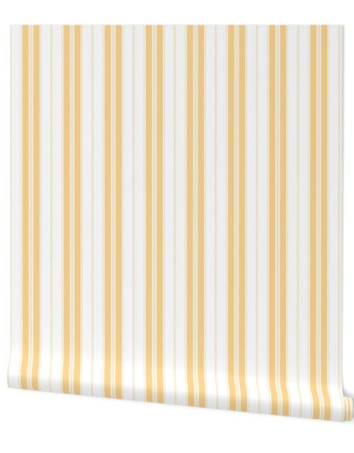 Samoan Sun Yellow and White Narrow Vintage Provincial French Chateau Ticking Stripe Wallpaper
