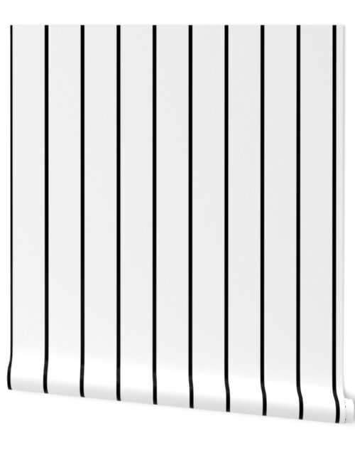 3 inch Classic Vertical Black Baseball Stripe Lines On White Wallpaper