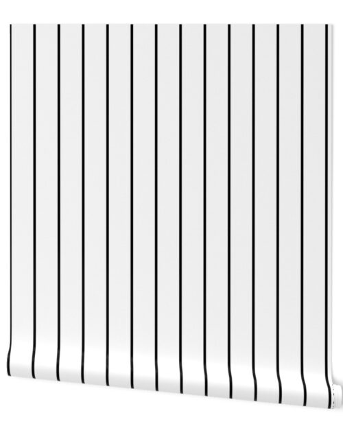 2 inch Classic Vertical Black Baseball Stripe Lines On White Wallpaper