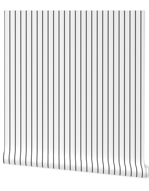1 inch Classic Vertical Black Baseball Stripe Lines On White Wallpaper