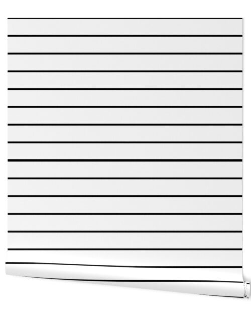 2 inch Classic Horizontal Black Baseball Stripe Lines On White Wallpaper