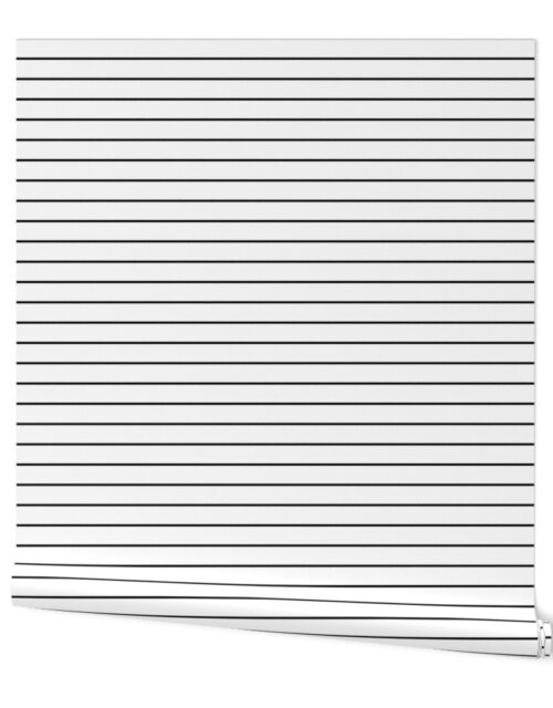 1 inch Classic Horizontal Black Baseball Stripe Lines On White Wallpaper