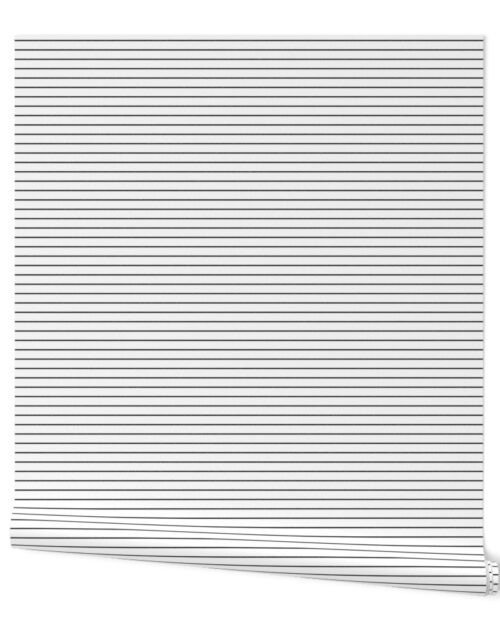 1/2 inch Classic Horizontal Black Baseball Stripe Lines On White Wallpaper