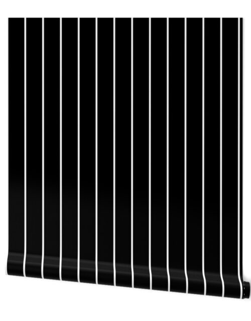 2 inch Classic Vertical White Baseball Stripe Lines On Black Wallpaper