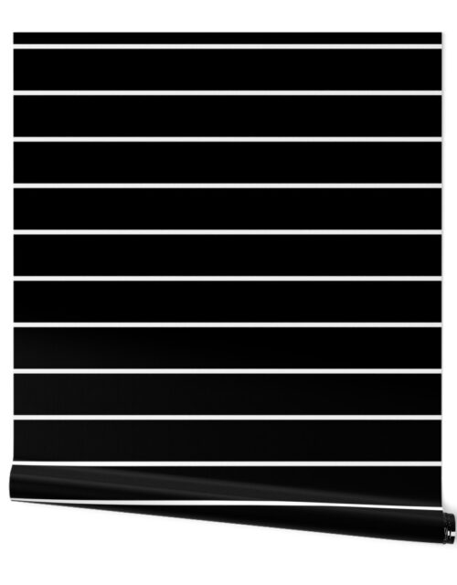 3 inch Classic Horizontal Black Baseball Stripe Lines On White Wallpaper
