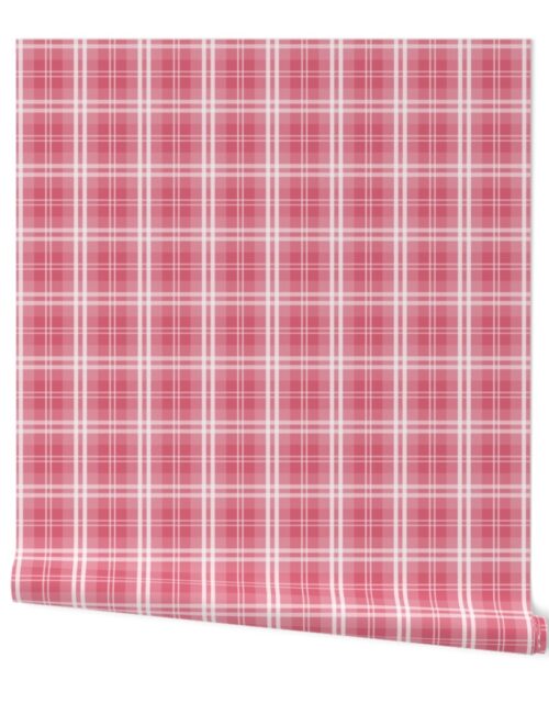 Faded and Shaded Nantucket Red and White Tartan Plaid Check Wallpaper