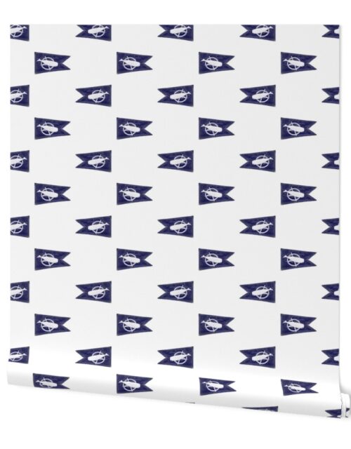 Nantucket Blue and White Sperm Whale Burgee Flag Hand-Painted Wallpaper