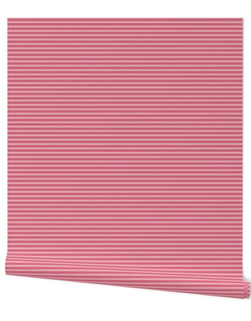 Small Horizontal White Mattress Ticking Stripes on Nantucket Red Wallpaper
