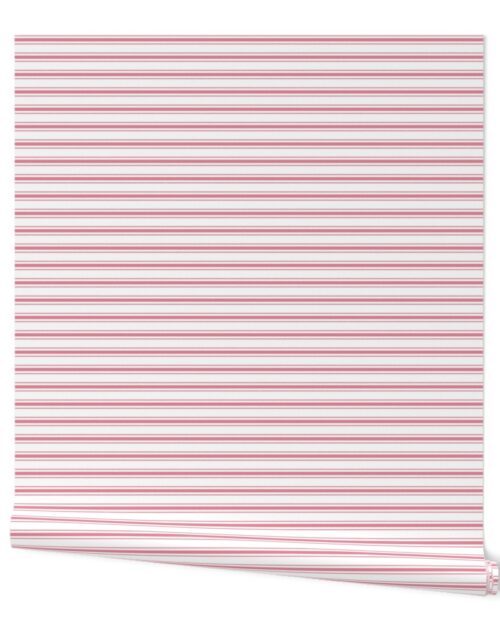Horizontal Nantucket Red Mattress Ticking Stripes on White Wallpaper