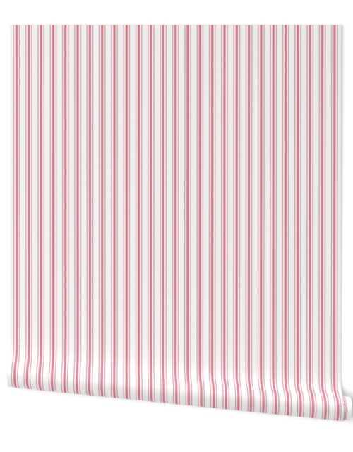 Vertical Nantucket Red Mattress Ticking Stripes on White Wallpaper