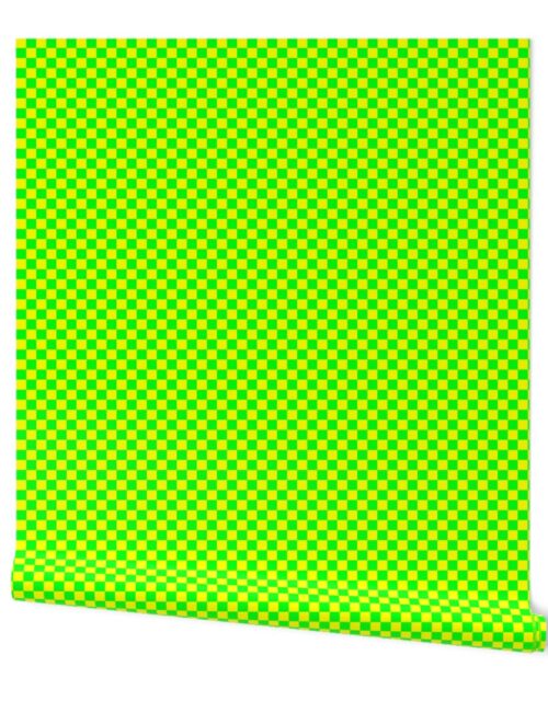 1/2 inch Bright Lemon and Lime Checkerboard Wallpaper