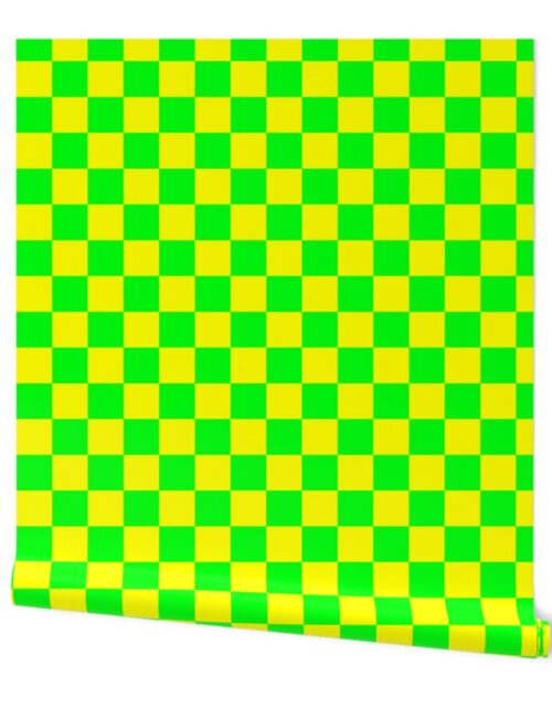 2 inch Bright Lemon and Lime Checkerboard Wallpaper