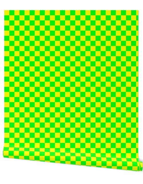 1 inch Bright Lemon and Lime Checkerboard Wallpaper