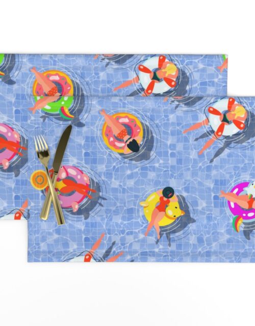 Blue Summer Pool Party with Ring Floats and Swimmers Placemats