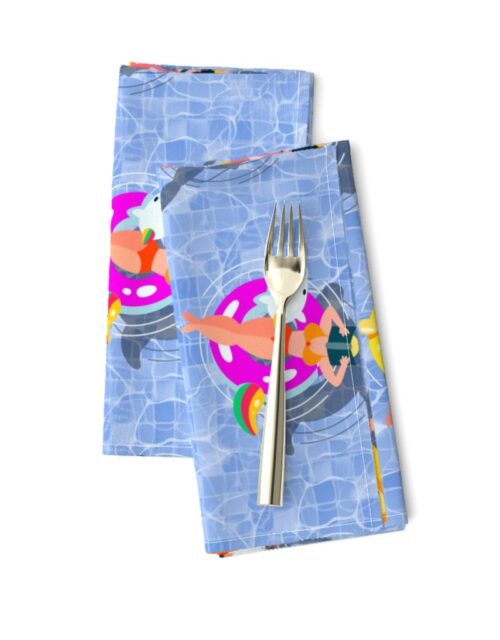 Blue Summer Pool Party with Ring Floats and Swimmers Dinner Napkins