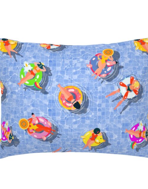 Blue Summer Pool Party with Ring Floats and Swimmers Standard Pillow Sham
