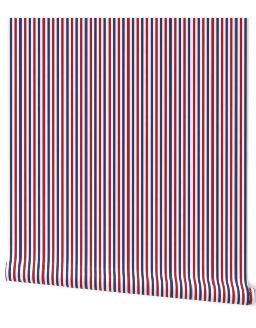 1/4 inch Flag Red, White and Blue Alternating V Pin Stripes Wallpaper