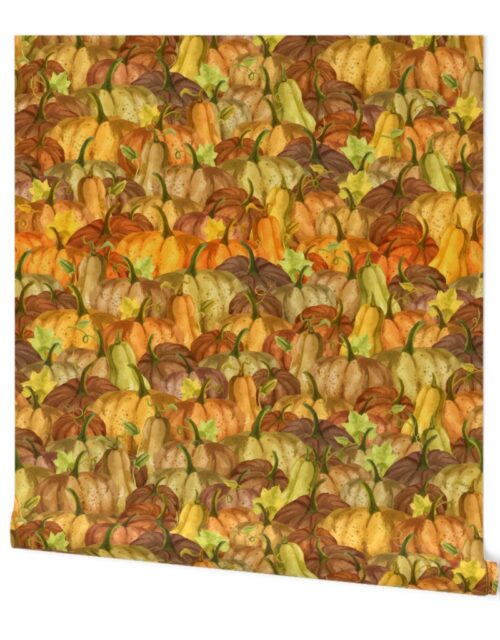 Large Pumpkin Patch Repeat in Autumnal Tones of Orange Wallpaper