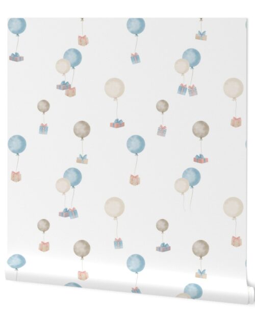 Watercolor Large Balloons Carrying Gift Boxes Wallpaper