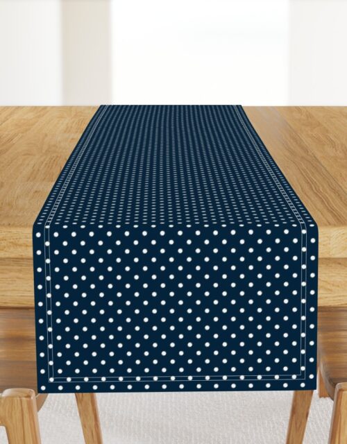 1/4 inch Classic White Polkadots on Navy Blue Table Runner