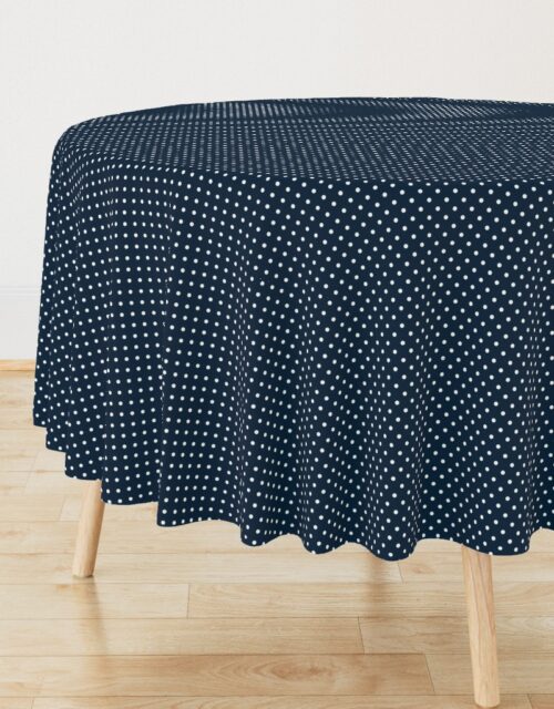 1/4 inch Classic White Polkadots on Navy Blue Round Tablecloth