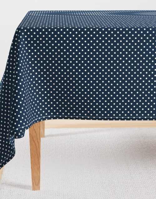 1/4 inch Classic White Polkadots on Navy Blue Rectangular Tablecloth