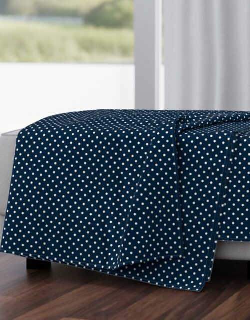 1/4 inch Classic White Polkadots on Navy Blue Throw Blanket