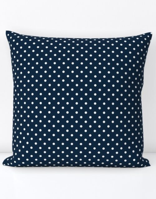 1/4 inch Classic White Polkadots on Navy Blue Square Throw Pillow