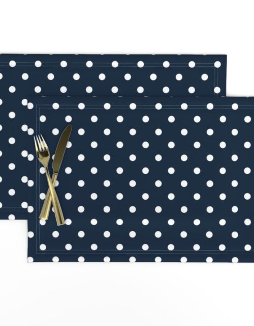1/2 inch Classic White Polkadots on Navy Blue Placemats