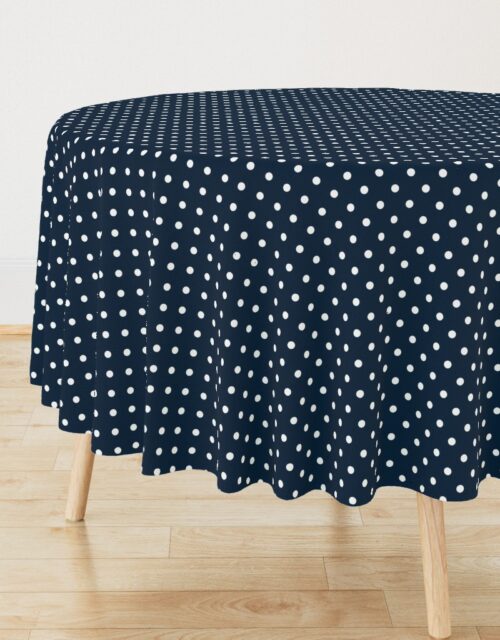 1/2 inch Classic White Polkadots on Navy Blue Round Tablecloth