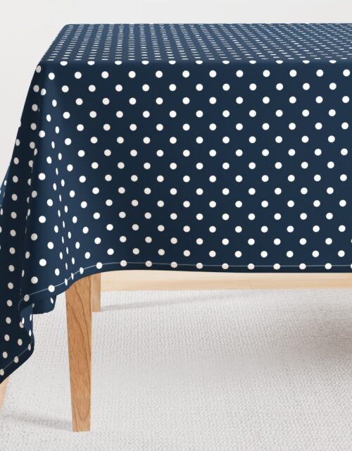 1/2 inch Classic White Polkadots on Navy Blue Rectangular Tablecloth
