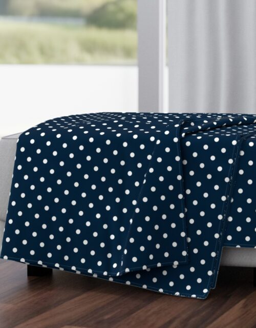 1/2 inch Classic White Polkadots on Navy Blue Throw Blanket