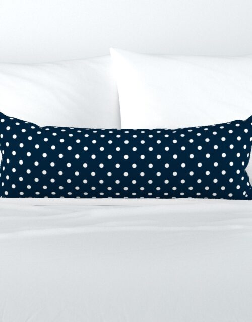 1/2 inch Classic White Polkadots on Navy Blue Extra Long Lumbar Pillow
