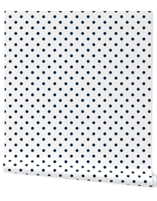 1/2 inch Classic Navy Blue Polkadots on White Wallpaper