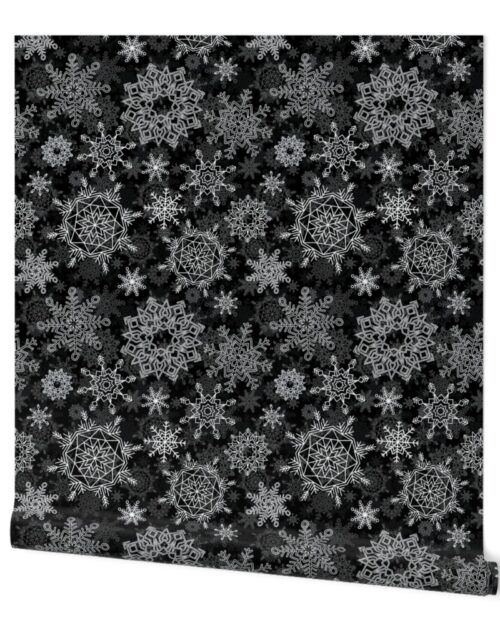 Festive White Christmas Holiday Snowflakes on Night Black Wallpaper