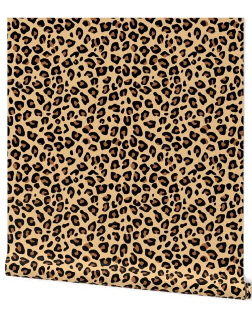 Large Classic Tan and Black Leopard Fur Spots Wallpaper