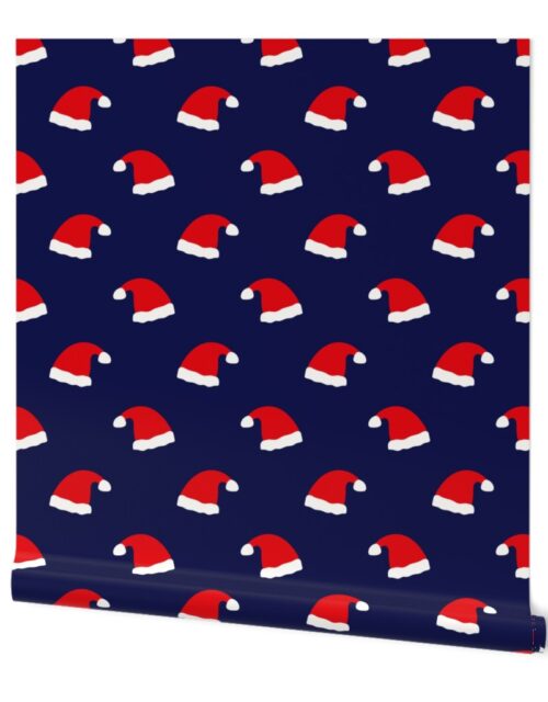 Jolly Old Saint Nick Red Santa Christmas Hats on  Midnight Blue Wallpaper