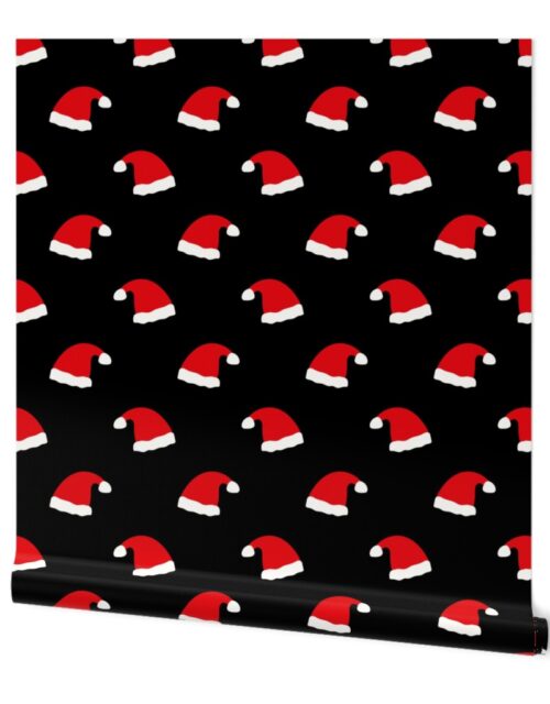 Jolly Old Saint Nick Red Santa Christmas Hats on Night Black Wallpaper