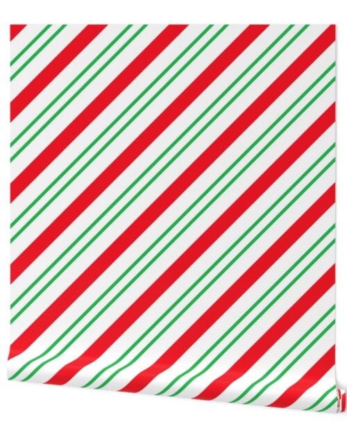 Large Classic Red Green Diagonal Christmas Candy Stripes Wallpaper