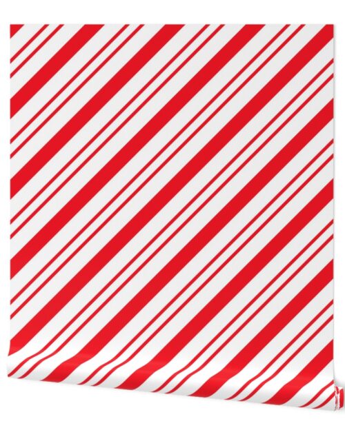 Large Classic Red Diagonal Christmas Candy Stripes Wallpaper