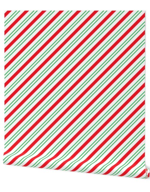 Red and Green Diagonal Christmas Candy Stripes Wallpaper