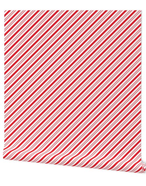 Small Classic Red Diagonal Christmas Candy Stripes Wallpaper