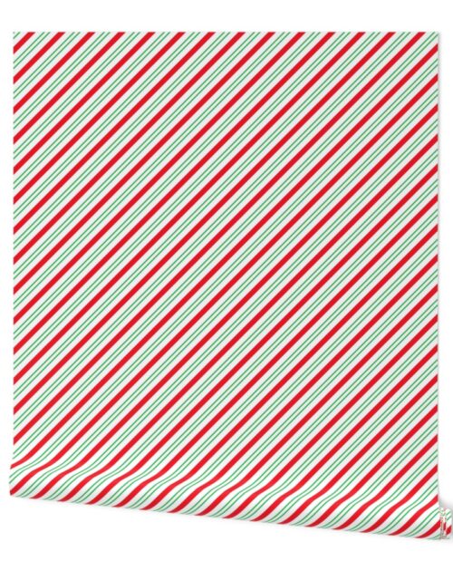 Small Classic Red Green Diagonal Christmas Candy Stripes Wallpaper